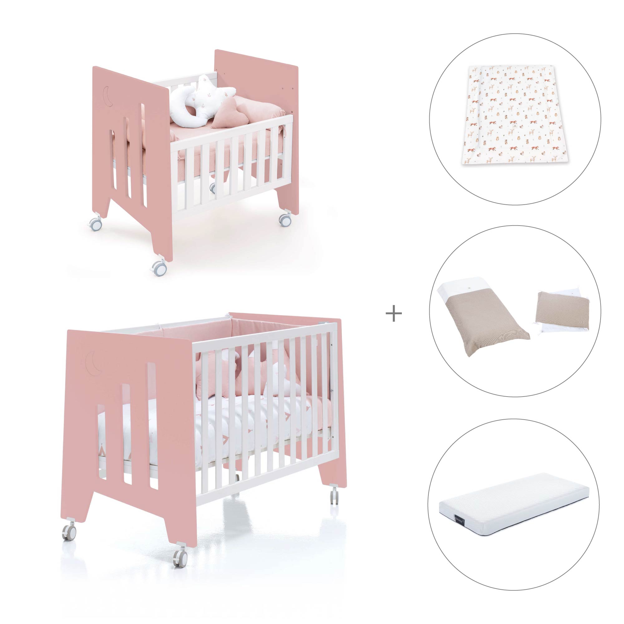 Minicuna 60x80 cm y cuna 60x120 cm (7en1) rosa · Omni Tre Quarzo C181T-M7759