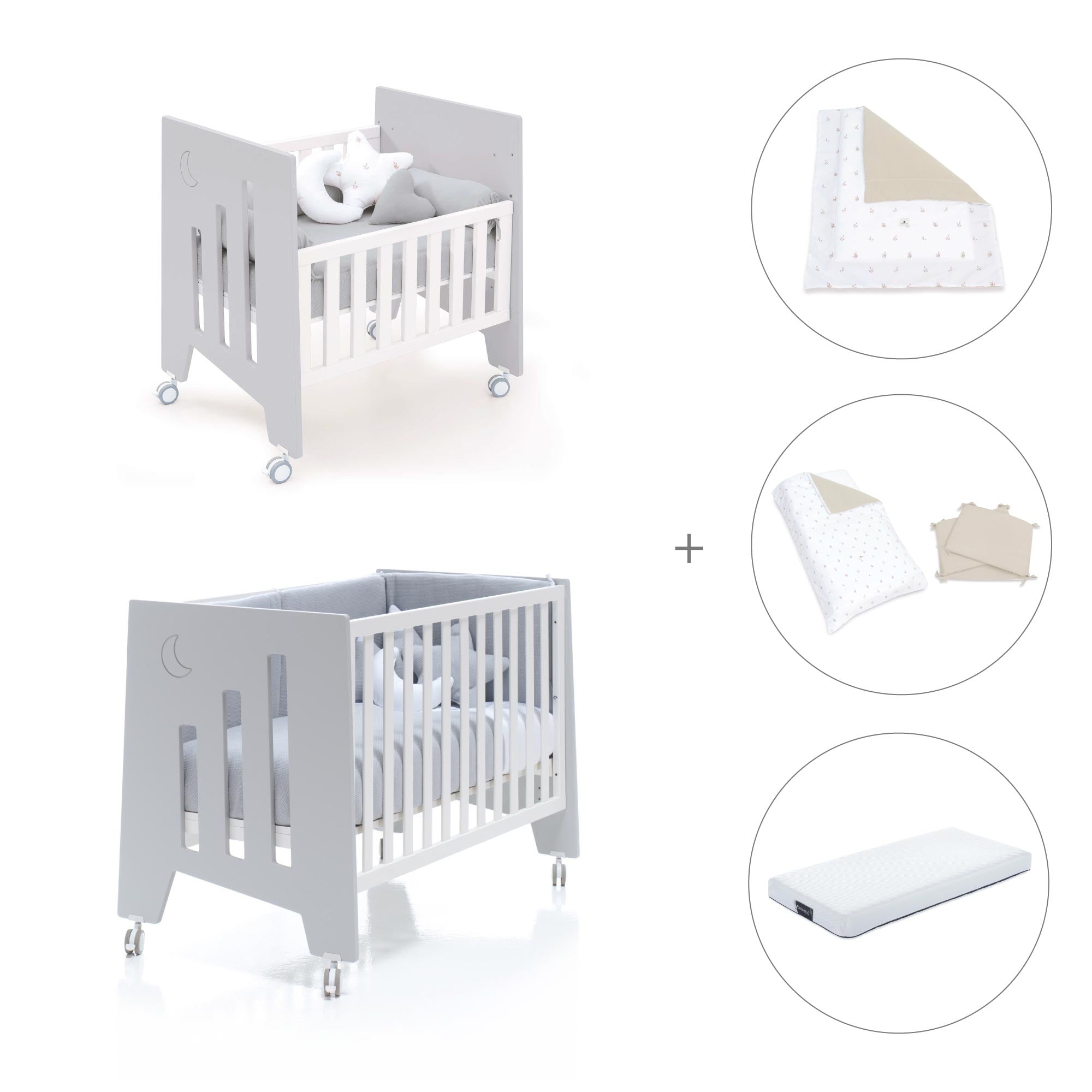 Minicuna 60x80 cm y cuna 60x120 cm (7en1) gris · Omni Tre Grey C181T-M7778