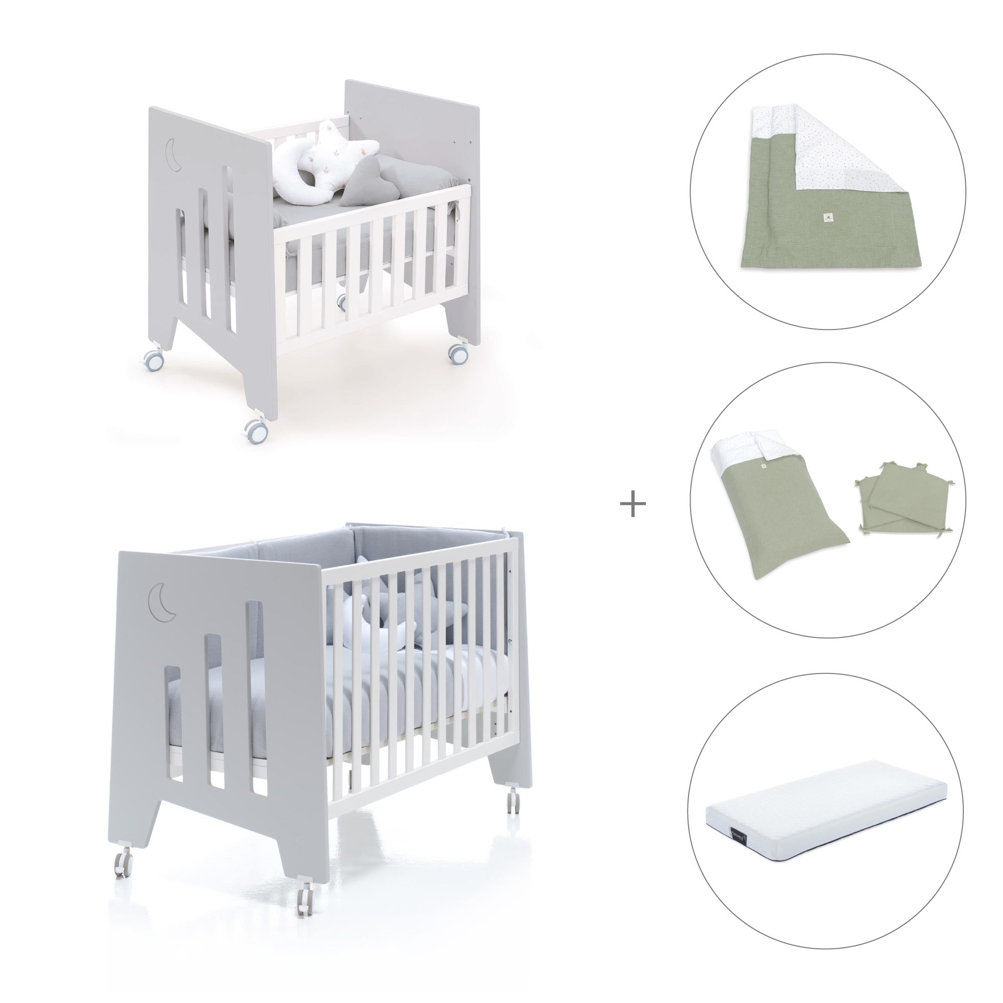 Minicuna 60x80 cm y cuna 60x120 cm (7en1) gris · Omni Tre Grey C181T-M7778