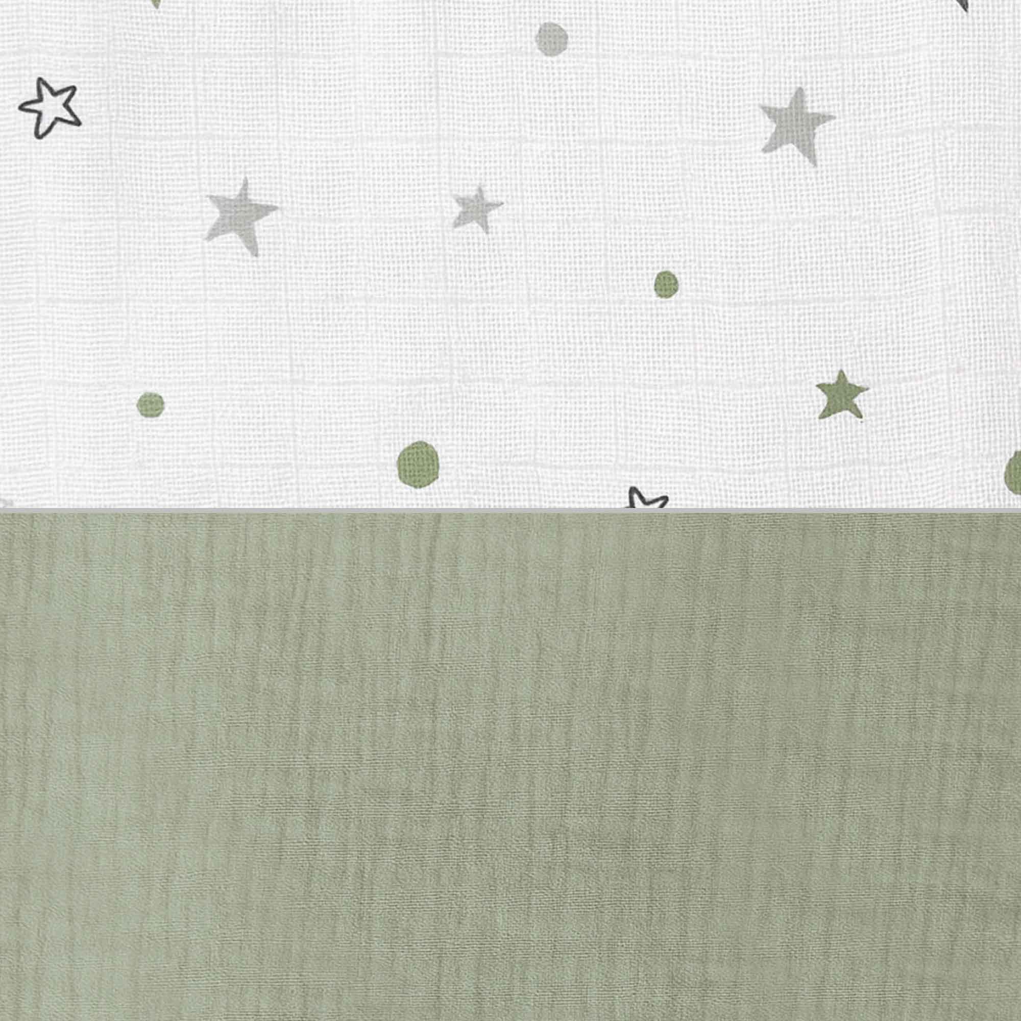 Set 3 cojines (luna, estrella, corazón) verde-oliva · Mist 693A-156