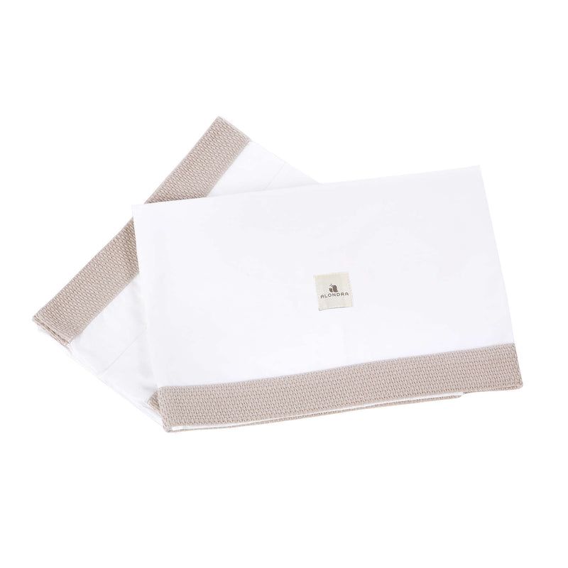 Sábanas minicuna blanca con tela beige bordado algodón pique