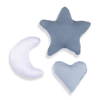 Set 3 cojines infantiles (luna, estrella, corazón) azul · Alba Blu 693-121