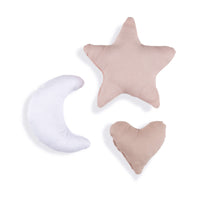 Set 3 cojines infantiles (luna, estrella, corazón) rosa · Cremarosa 693-122