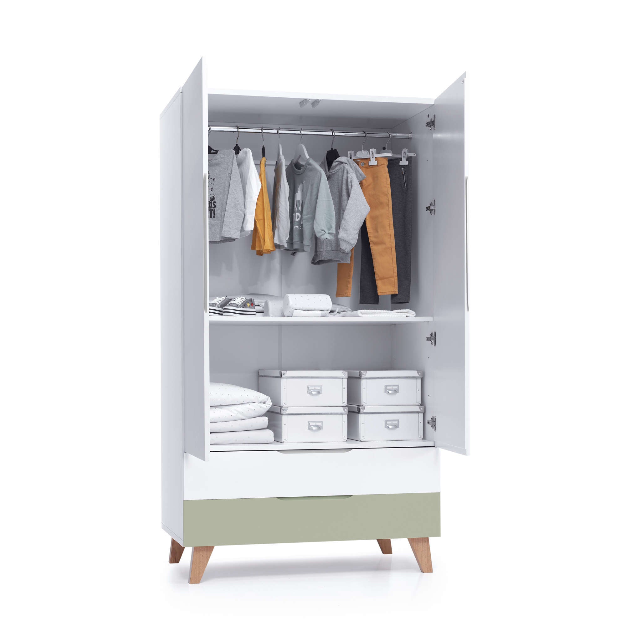 Armario infantil nórdico de 110 cm con patas de madera · Lifestyle