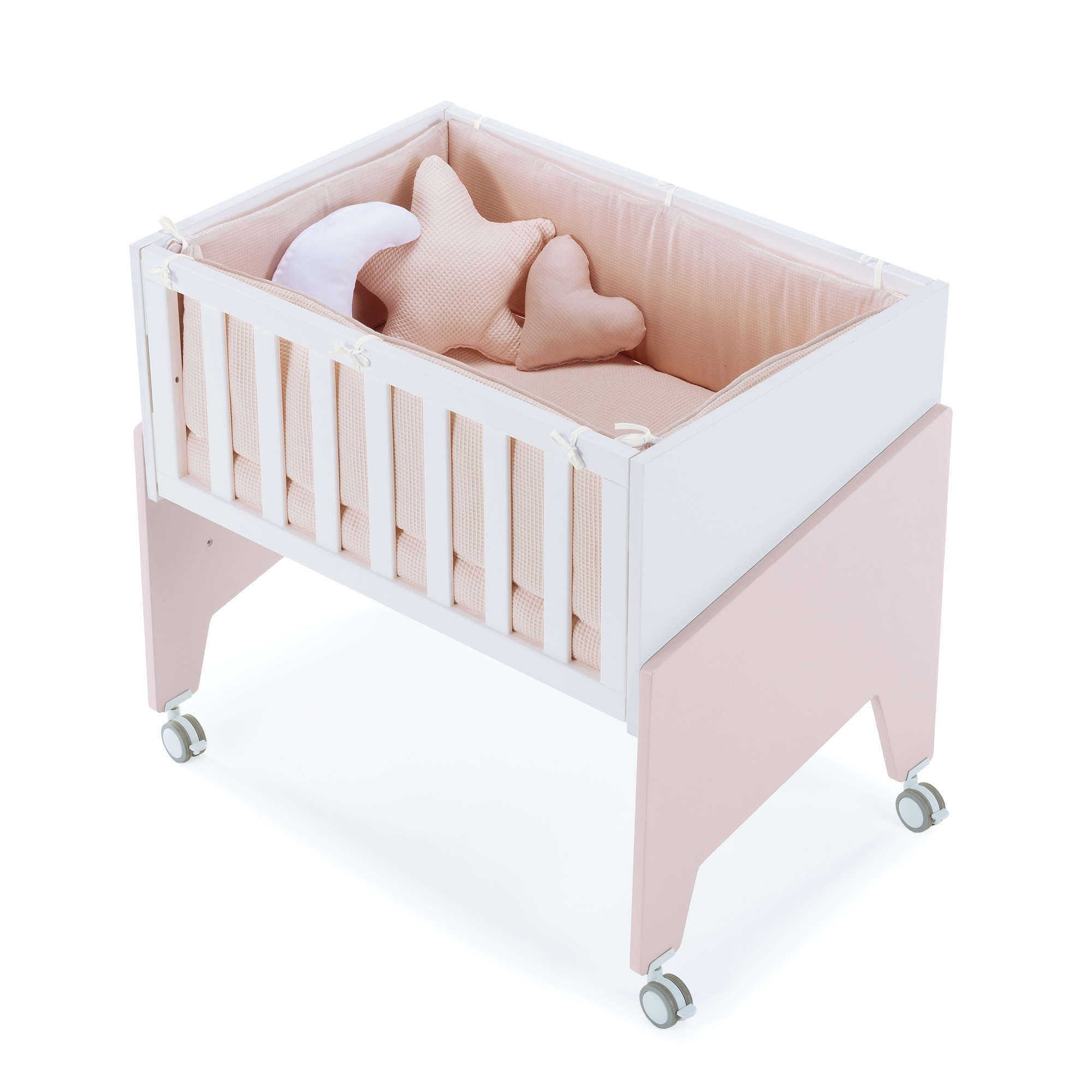 Minicuna de colecho 50x80 cm para bebé (5en1) blanca/rosa · Equo