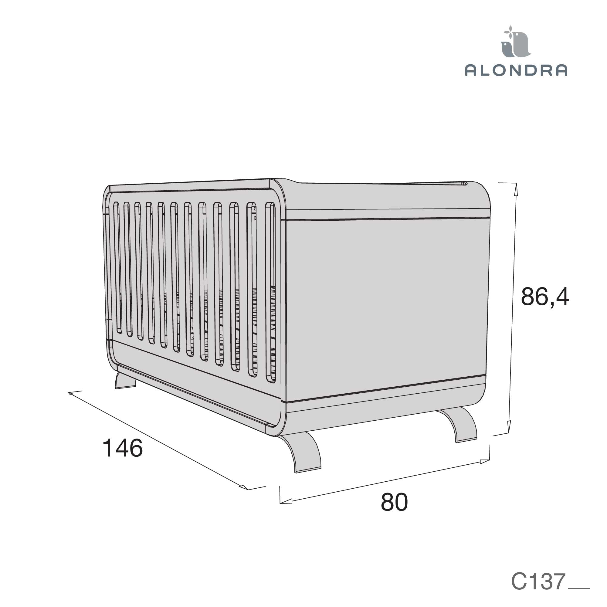 Cuna-cama-escritorio (3en1) 70x140 cm con patas de acero · Kurve C137