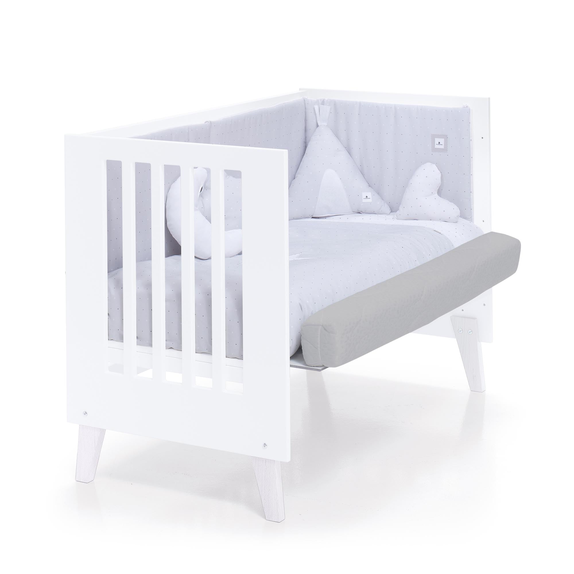 Cuna colecho de madera blanca vestida