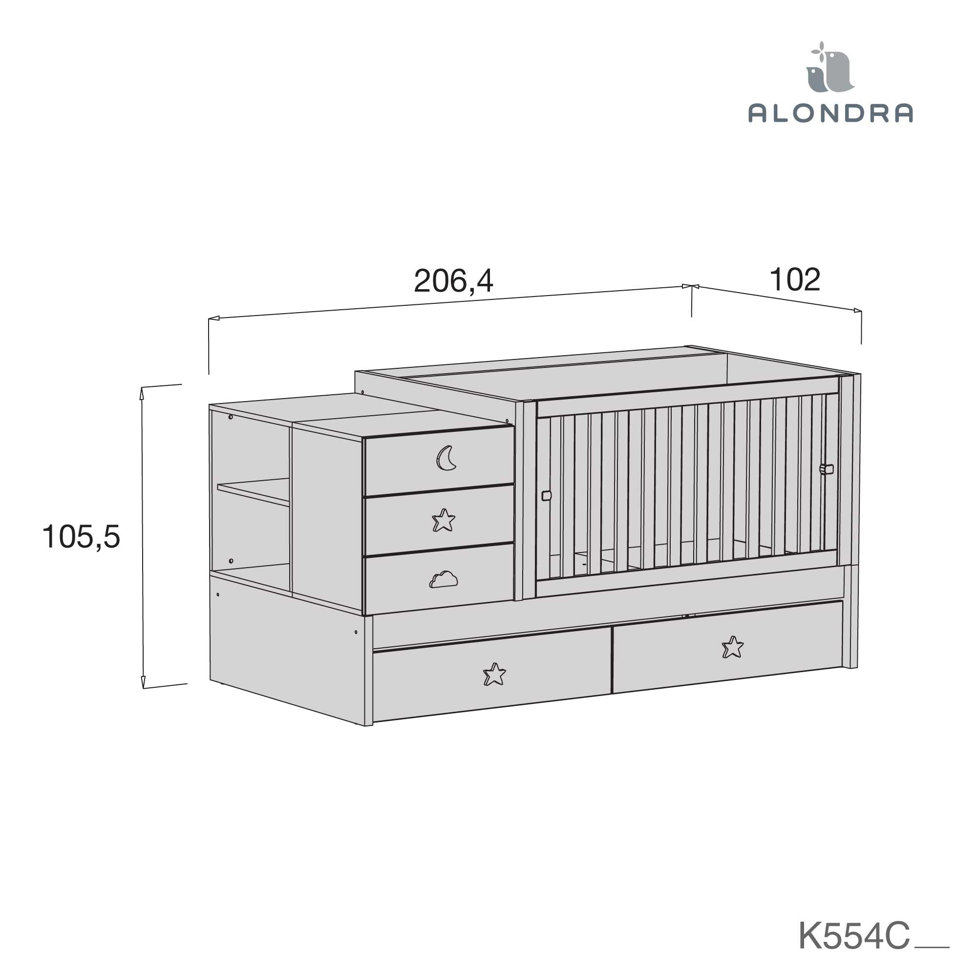 Cuna convertible 70x140 cm en blanco/beige · Sero Bubble K554-M7753