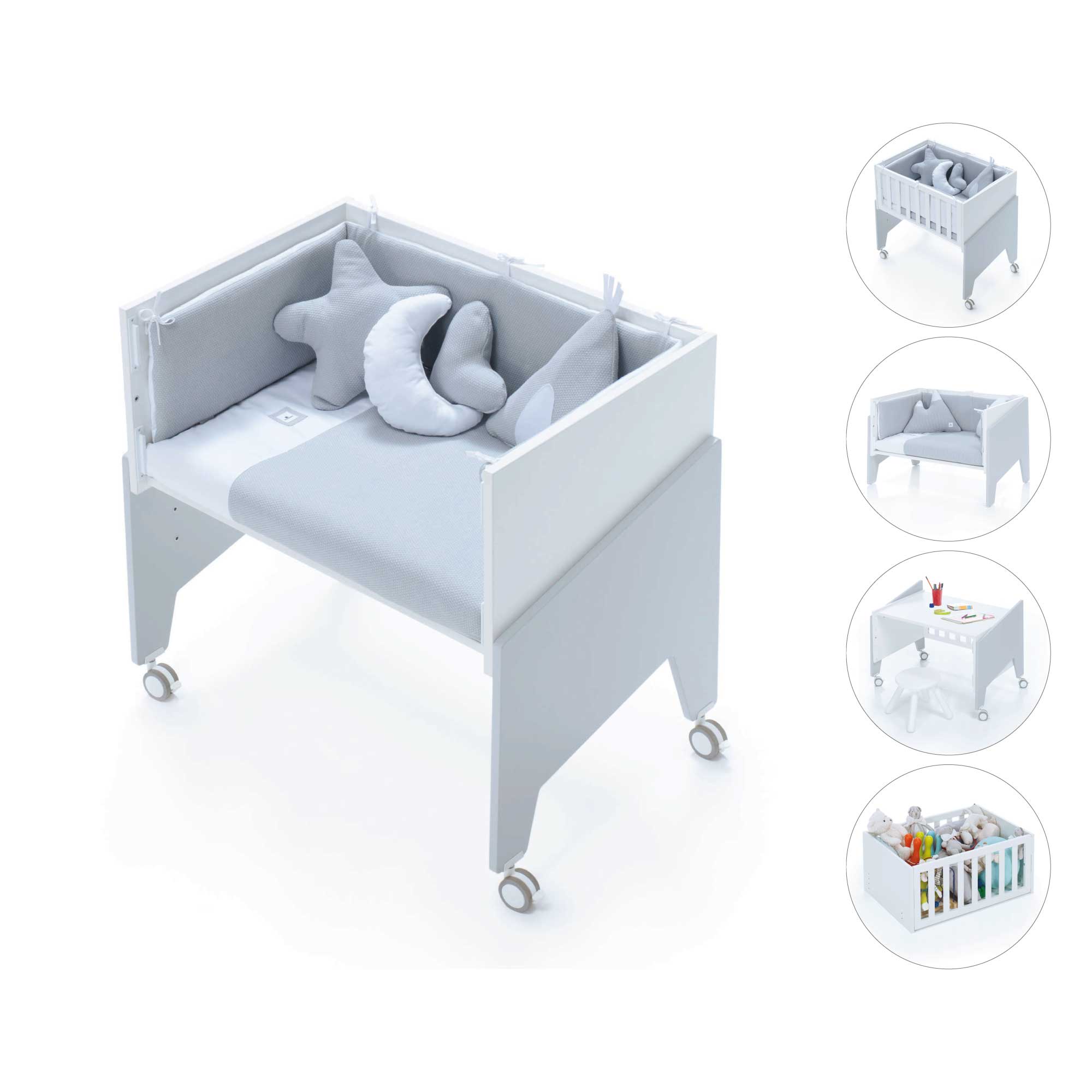 Minicuna de colecho 50x80 cm para bebé (5en1) blanca/gris · Equo