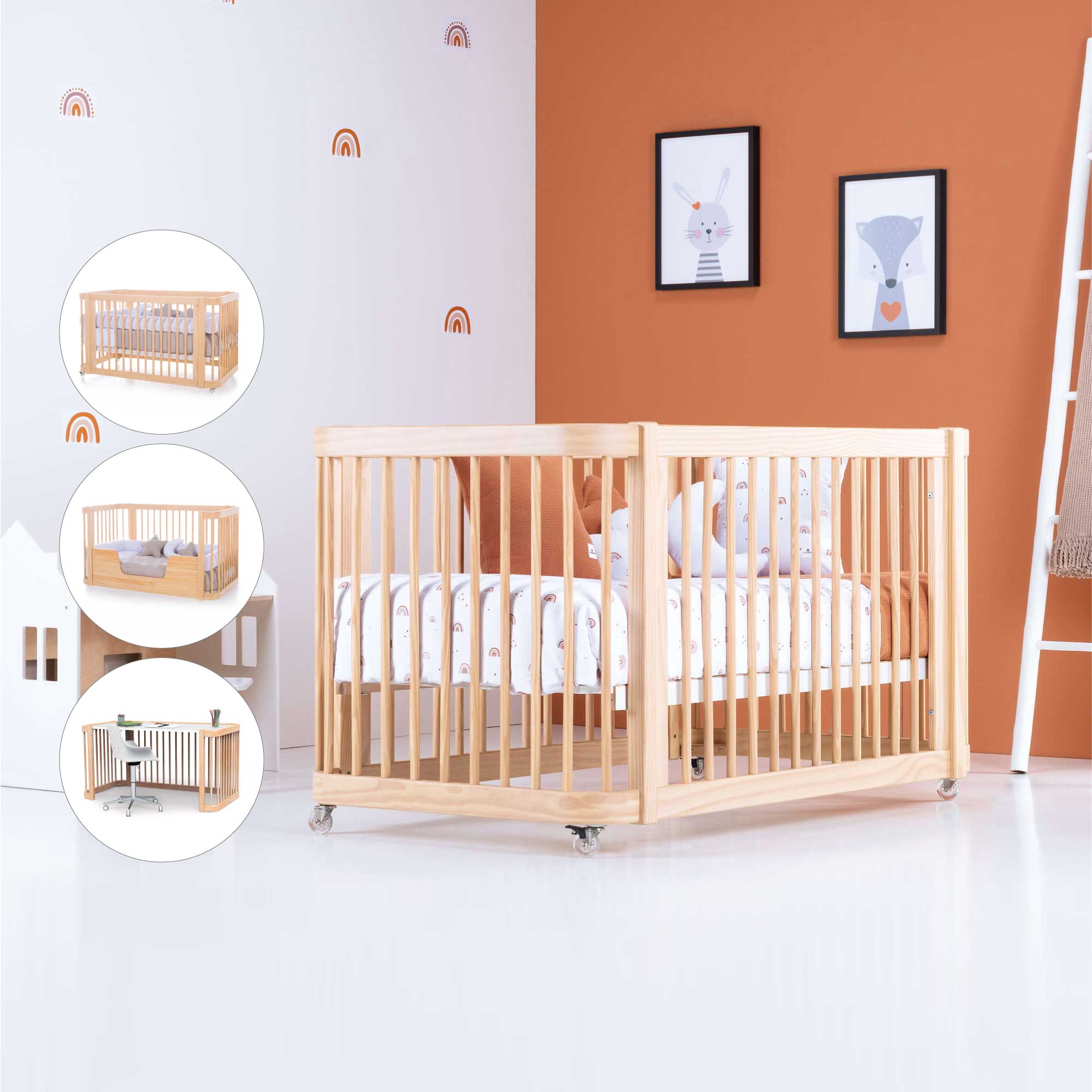 Cuna-Cama para bebé 70x140 cm (3en1) madera natural · Crea Due Nomad C300-M5000